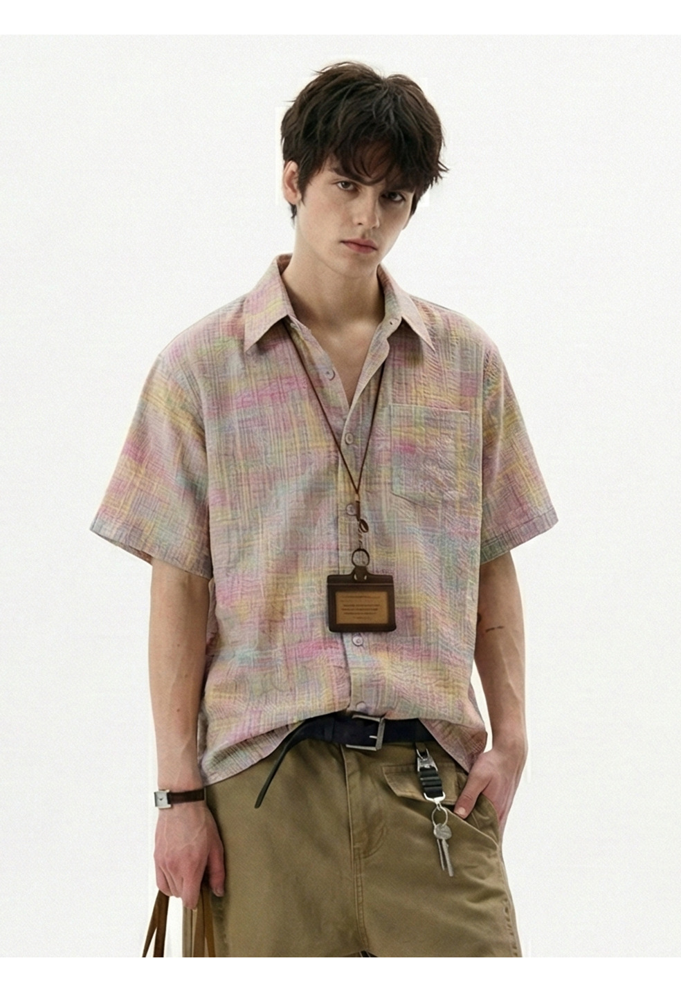 Xuedova Men's Plaid Short Sleeve Shirt