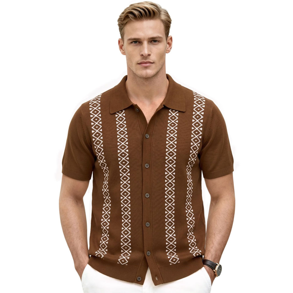 Xuedova Men's Jacquard Short Sleeve Polo Shirt