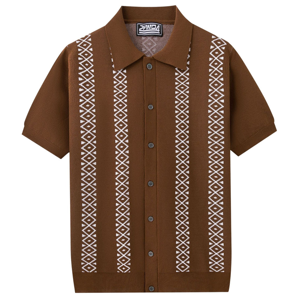 Xuedova Men's Jacquard Short Sleeve Polo Shirt