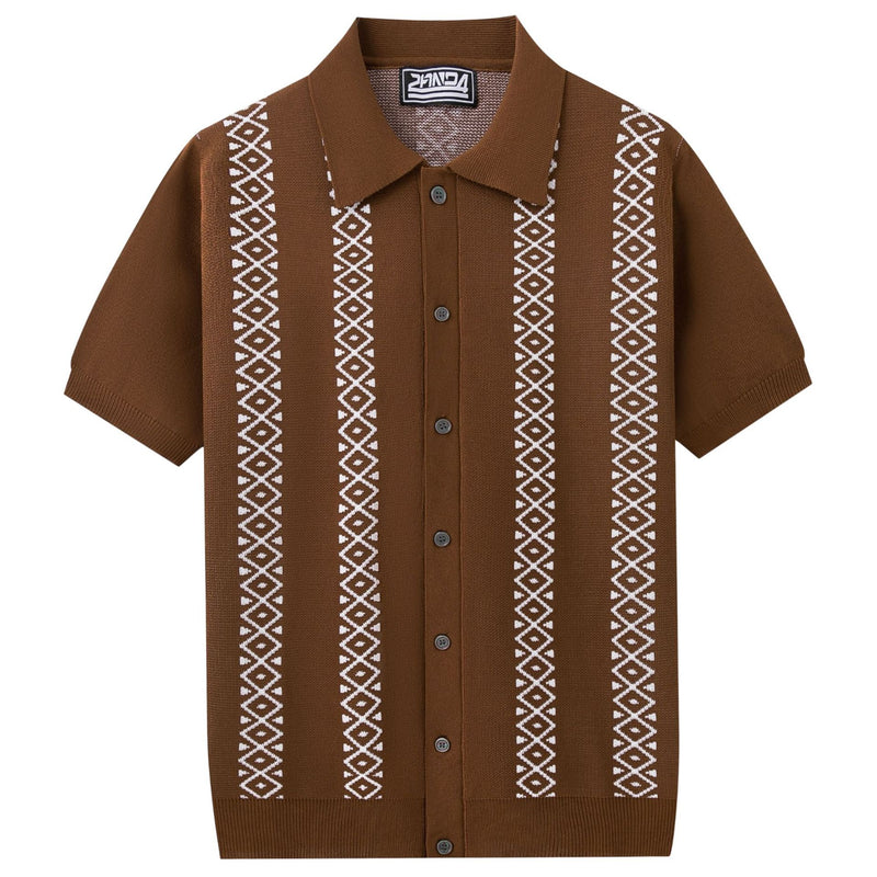 Xuedova Men's Jacquard Short Sleeve Polo Shirt