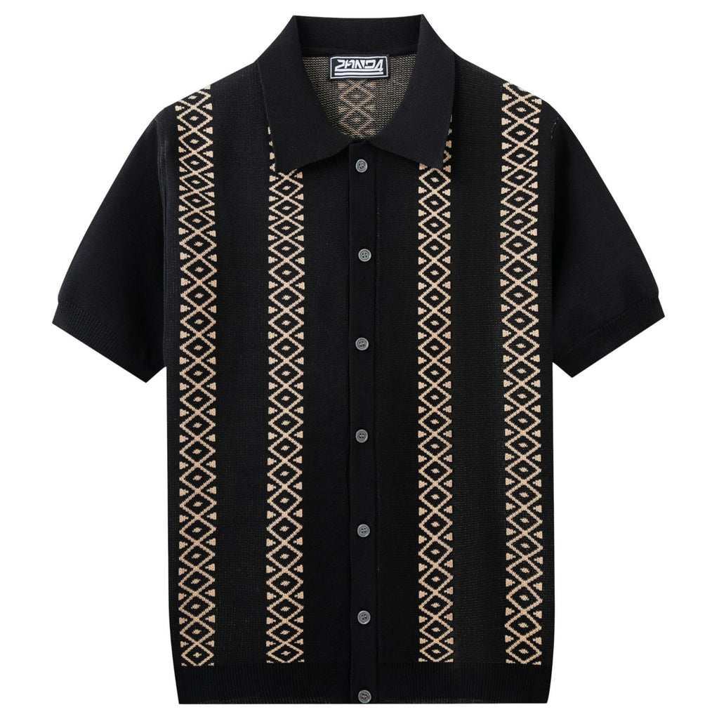 Xuedova Men's Jacquard Short Sleeve Polo Shirt
