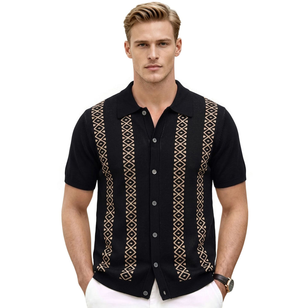 Xuedova Men's Jacquard Short Sleeve Polo Shirt
