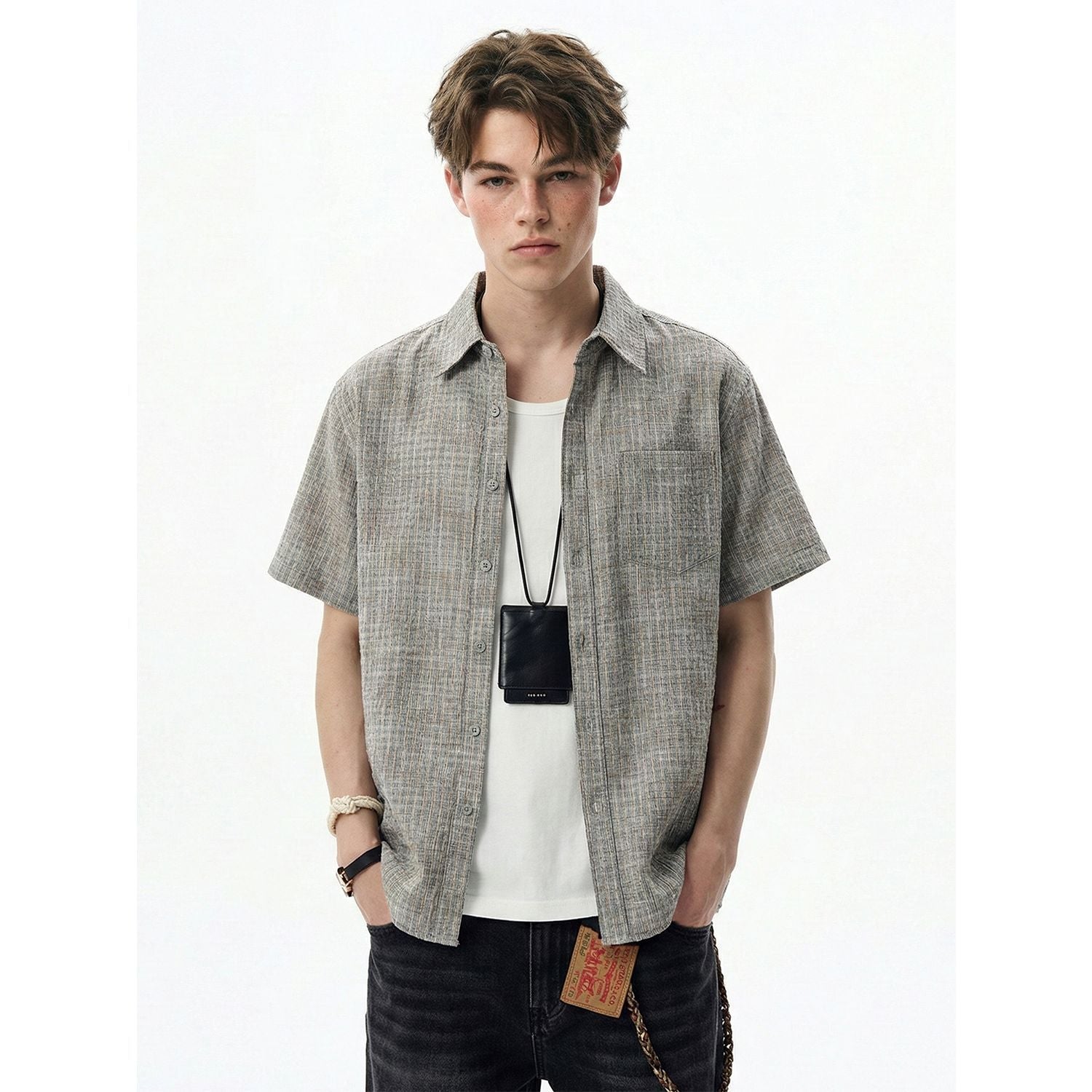 Xuedova Men's Plaid Short Sleeve Shirt