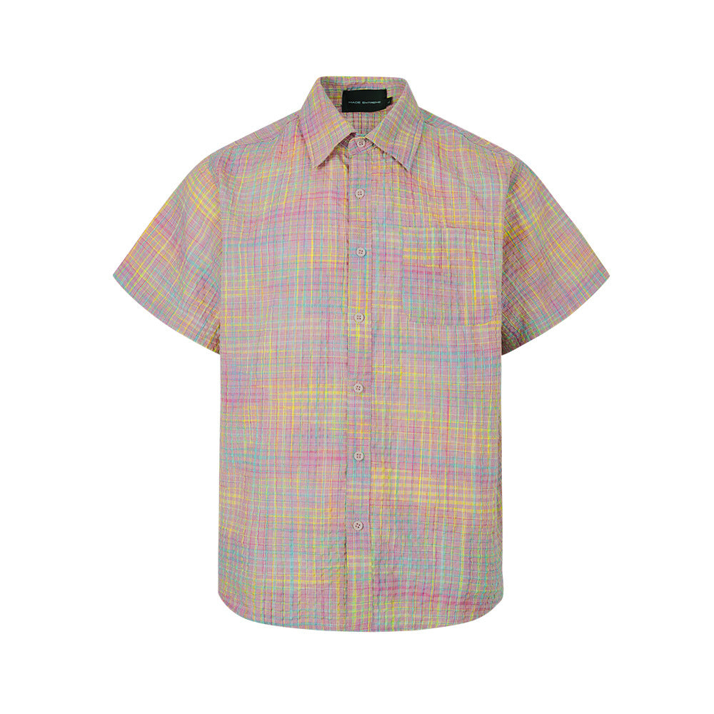 Xuedova Men's Plaid Short Sleeve Shirt