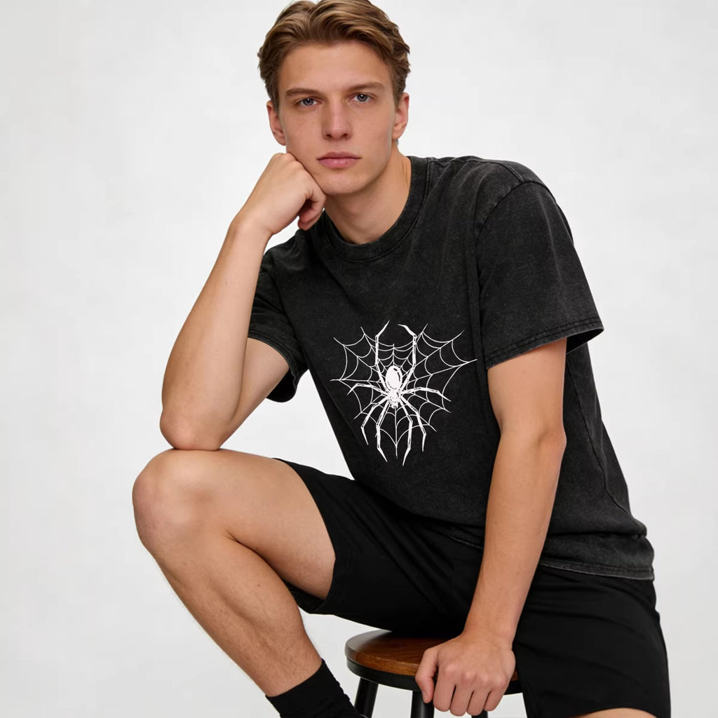 Xuedova Men's Spider Web Graphic Cotton T-Shirt